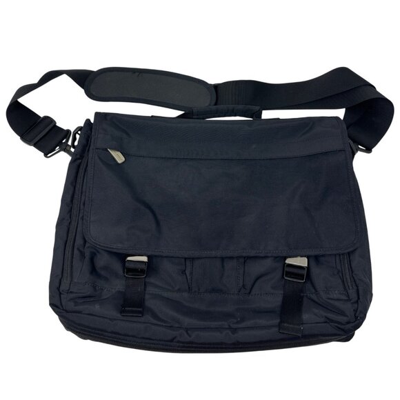 Eddie Bauer Black Nylon Messenger Bag With Adjustable Shoulder Strap - Picture 1 of 16